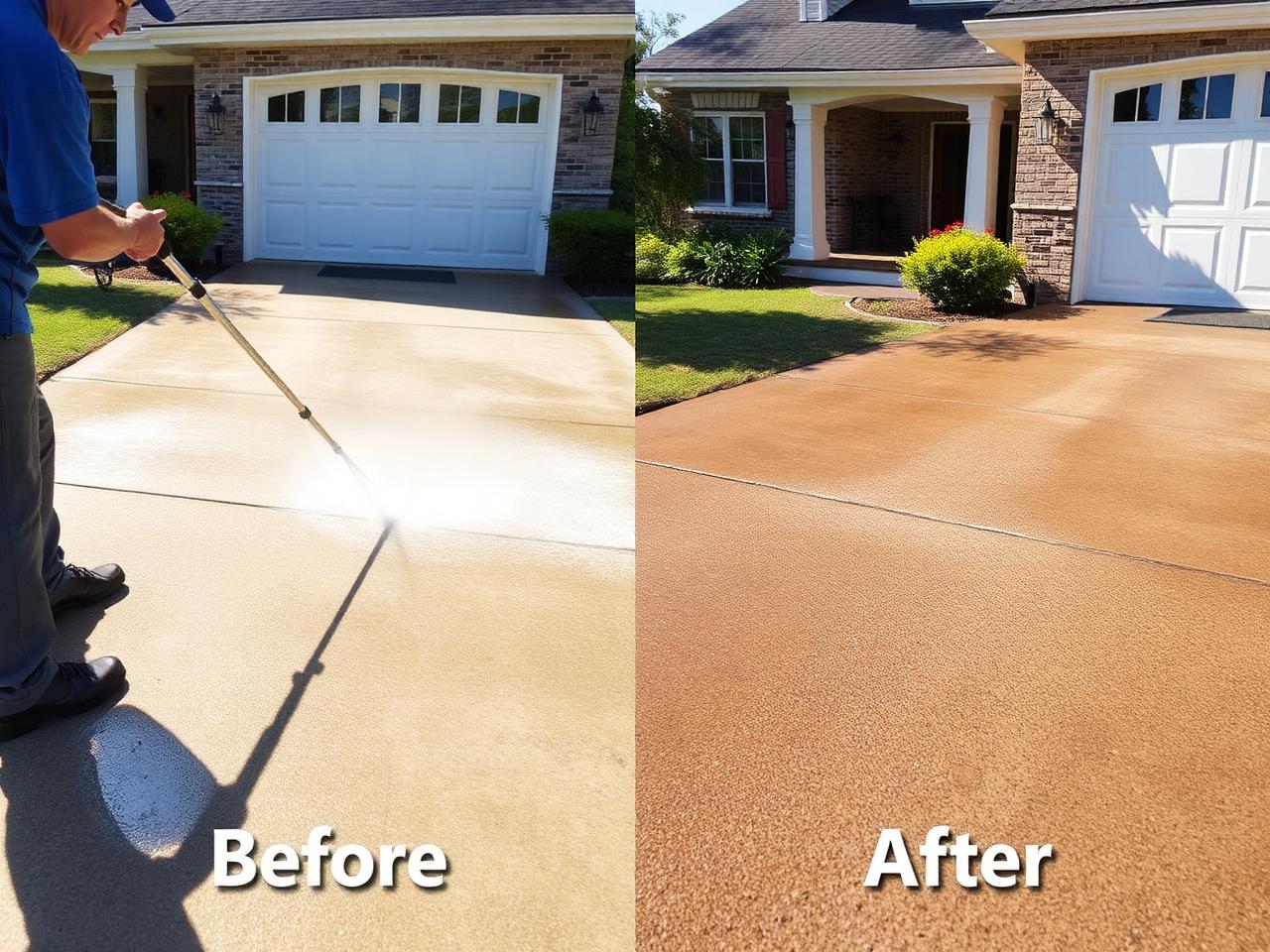 Driveway pressure washing before and after