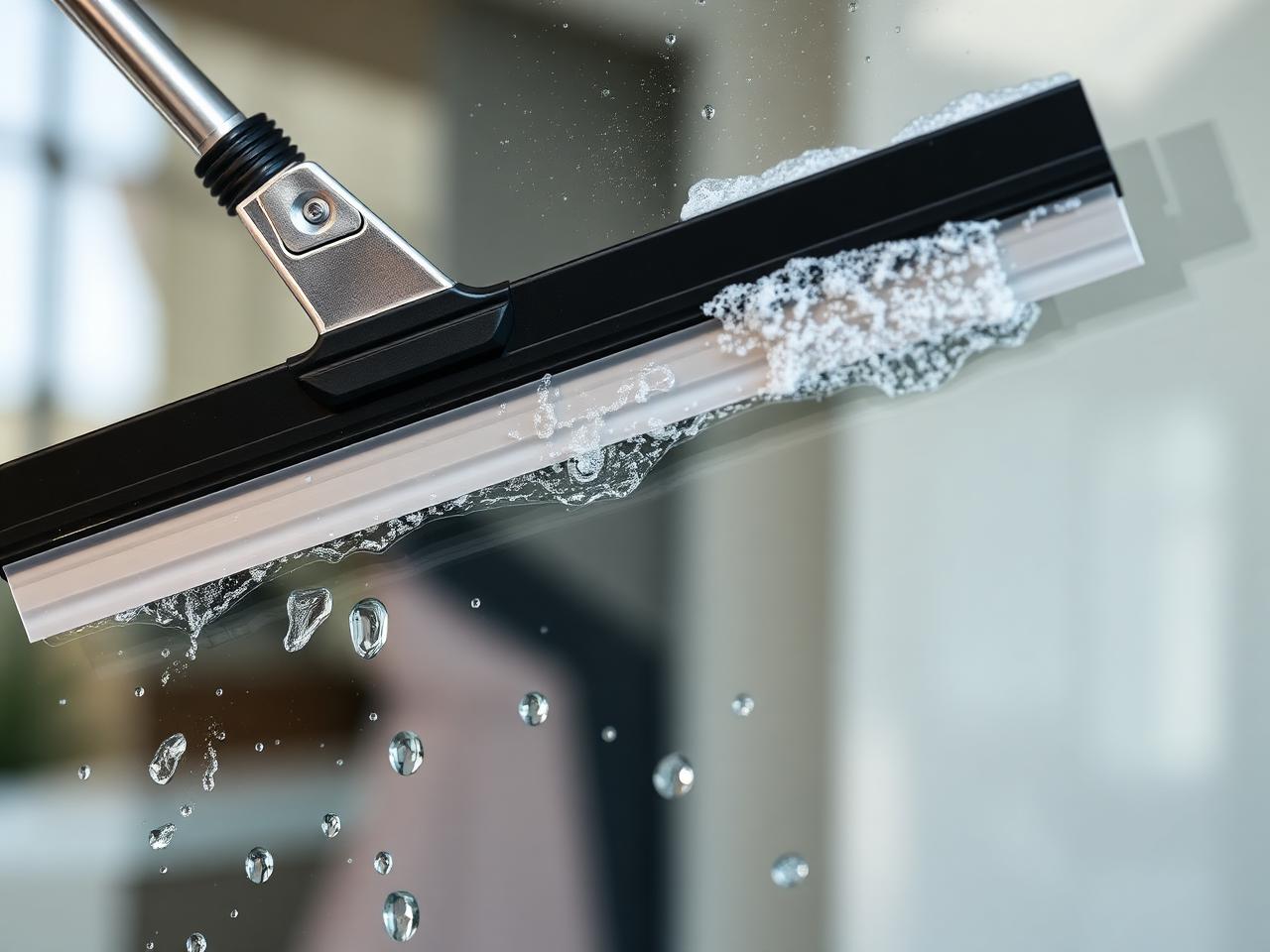 Squeegee leaving streak-free clean glass